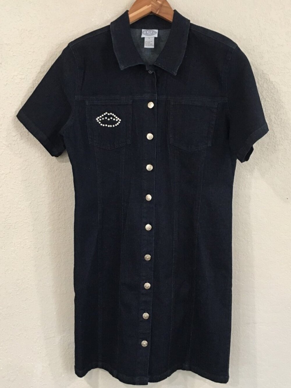 Carolina Colours Womens Size Large Dress Blue Denim Dark Wash Stretch 90s Y2K